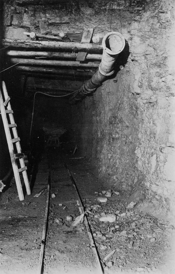 Blick in einen der Querstollen, Oktober 1945. Foto: Ernst Kott