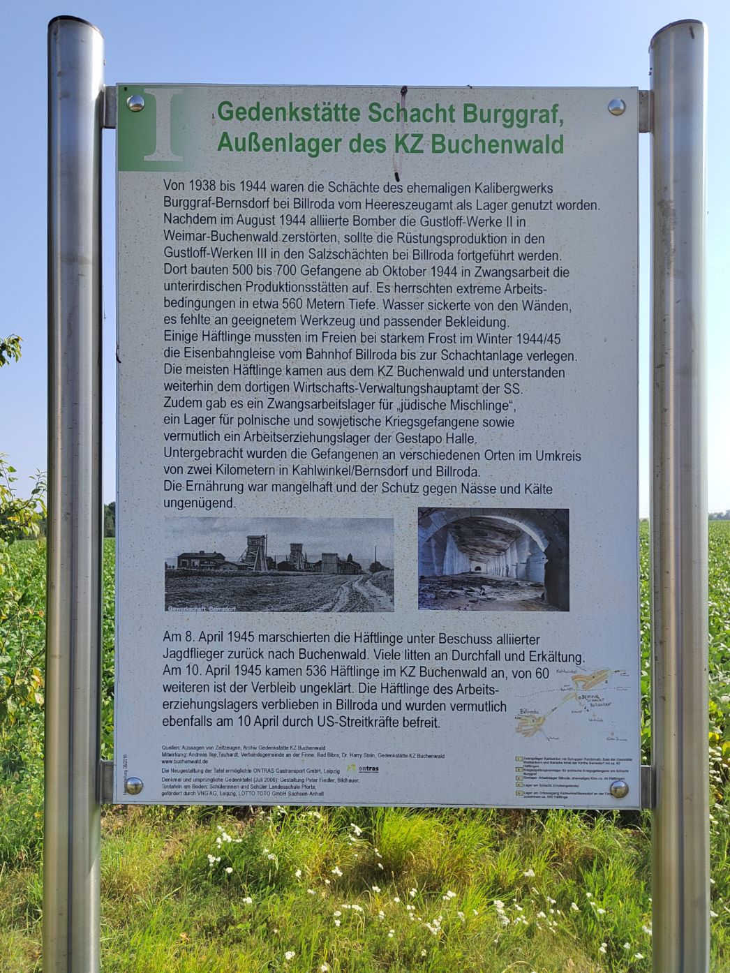 Gedenktafel zur Erinnerung an das ehemalige KZ-Außenlager Billroda am ehemaligen „Schacht Burggraf“, 2024. Foto: Gwendoline Cicottini 