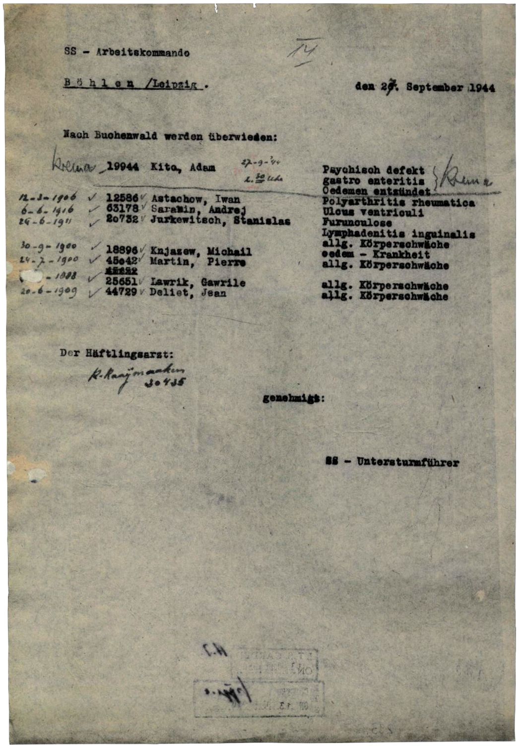 Meldung aus dem Außenlager Böhlen.