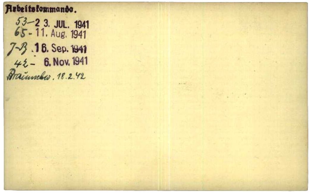 Rückseite der Schreibstubenkarte des KZ Buchenwald zu Gerhard Homuth