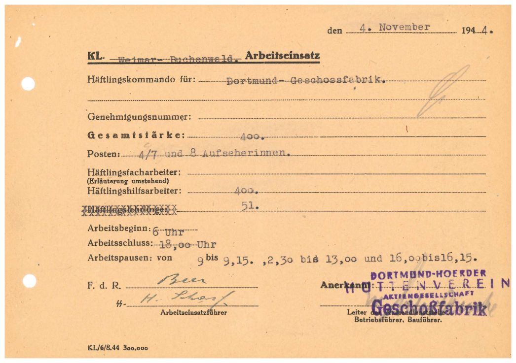 Arbeitseinsatzmeldung vom 4. November 1944