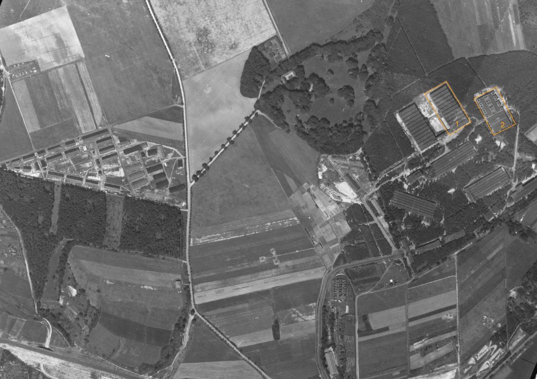 Das Werkareal der BMW Flugmotorenfabrik Eisenach. Vergrößerter Ausschnitt einer Aufnahme der alliierten Luftaufklärung, 6. August 1944