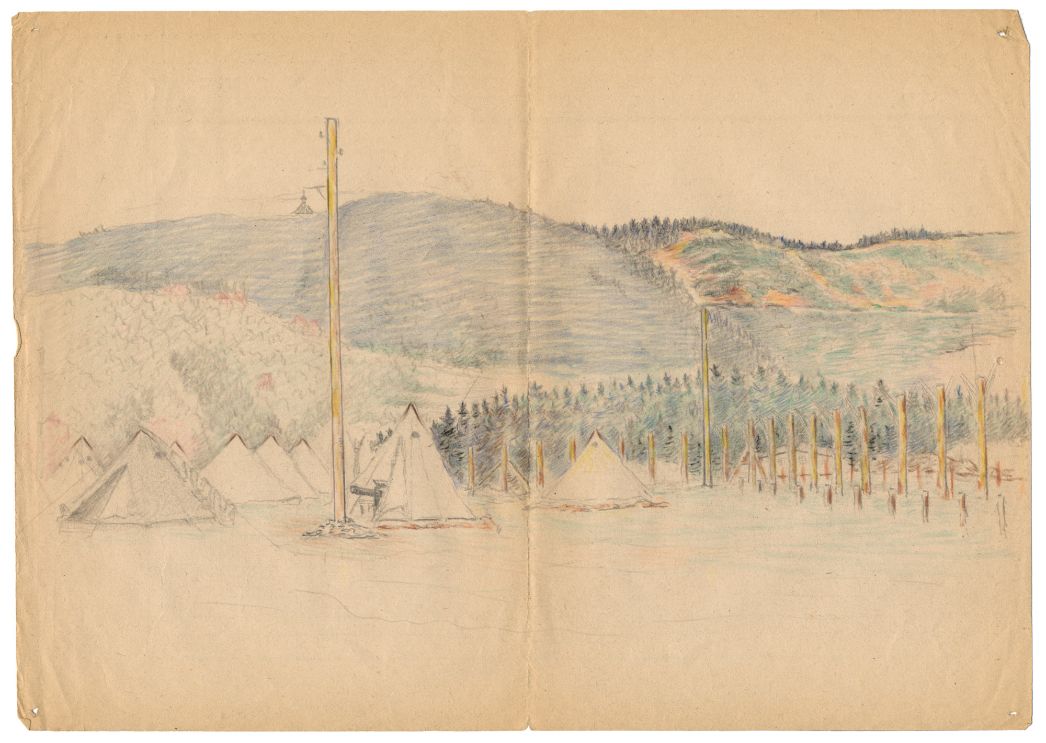 Das Zeltlager Holzen, Zeichnung von Camille Delétang, Herbst 1944