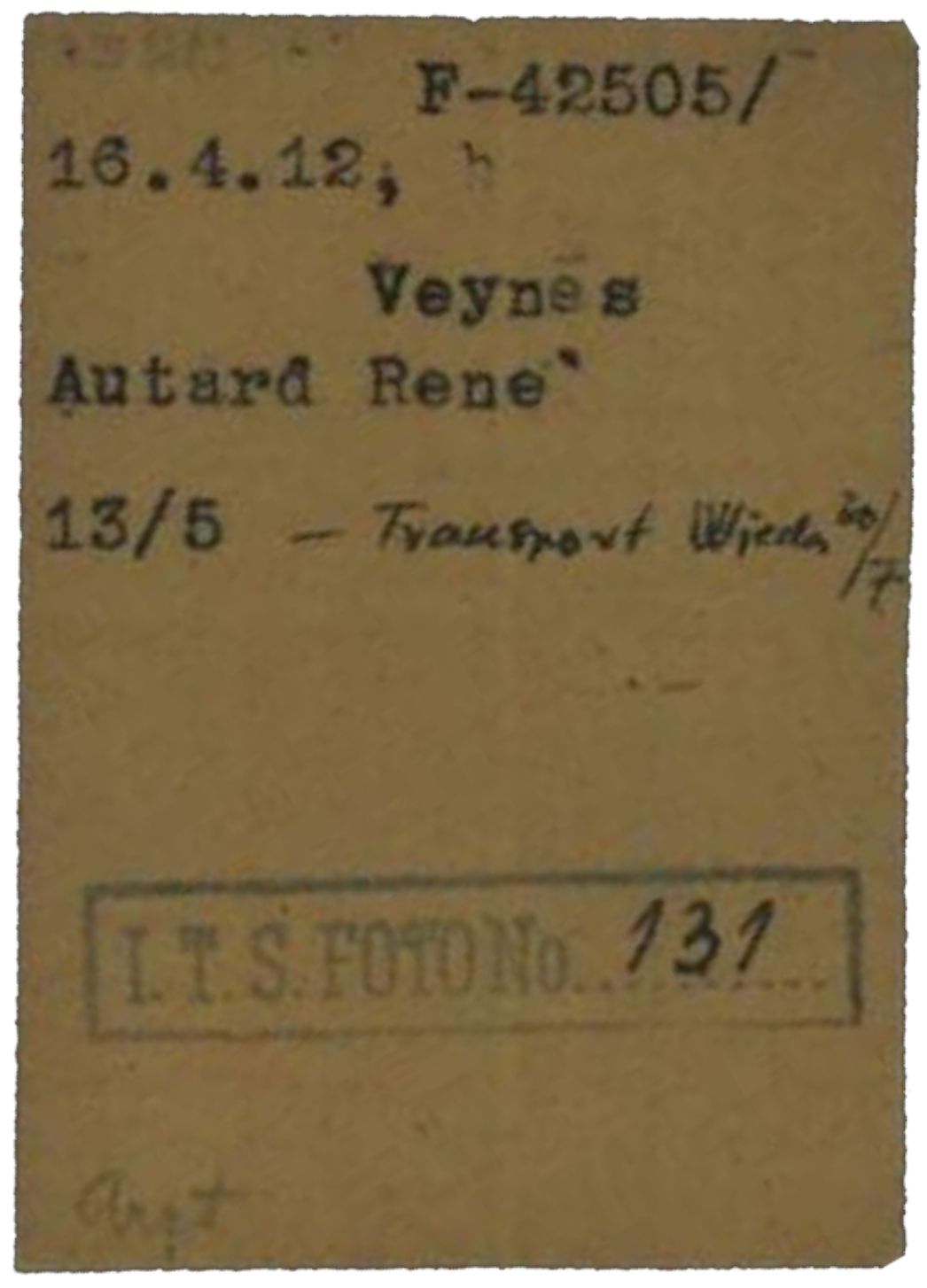 Häftlingskarteikarte des KZ Mittelbau für den französischen Häftlingsarzt René Autard, 1944